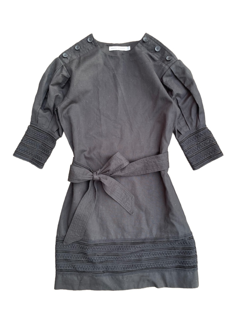 Rebecca Minkoff Georgina Black Linen Mini Dress XXS